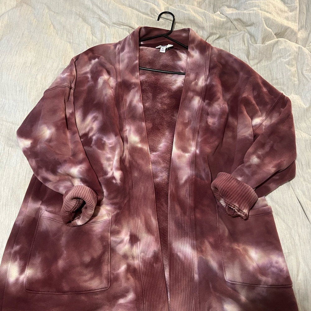 JoyLab Maroon and White Tie Die Knit Cardigan